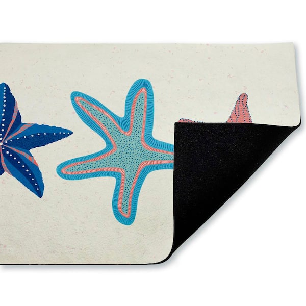 Coastal Americana Starfish Blue 18 in. x 30 in. Polyester Non-Slip Outdoor Door Mat
