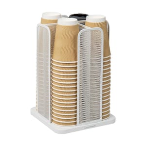 4-Compartment White Metal Mesh Carousel Cup and Lid Organizer