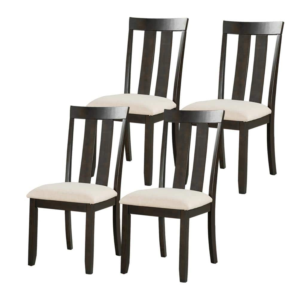 Maincraft Espresso Wood Dining Chairs with Soft Fabric Seat Cushions (Set of 4) D01DICH149