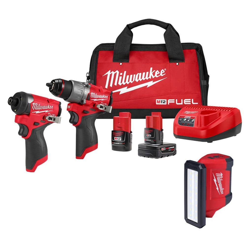 Milwaukee M12 FUEL 12-Volt Lithium-Ion Brushless Cordless Hammer Drill and Impact Driver Combo Kit w/M12 ROVER Service Light 3497-22-2367-20 - The Home Depot