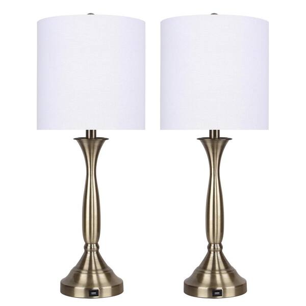 Grandview Gallery 25 5 In Antique Soft Brass Table Lamps With Usb Port Base And Off White Linen Shades 2 Pack St90688bw Antique Soft Brass Table Lamps, Brass Desk Lamps Black Shader