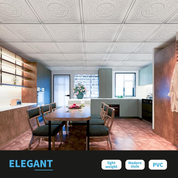 White 2 ft. x 2 ft. Square Edge Lay-In Ceiling Tile, Decorative Glue up Ceiling Panels, 12 Pack(48 sq. ft. /case)