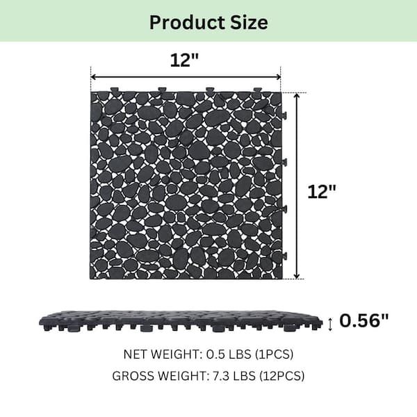 Amucolo 12 in. x 12 in. Waterproof Composite Interlocking Deck Tile in Black for Bathroom Shower Balcony Porch (Set of 12 Tiles)