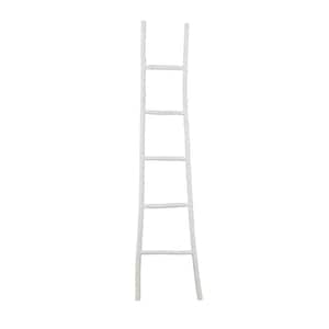 73 in. Tall White Handmade Wood Slanted Ladder with Wider Base