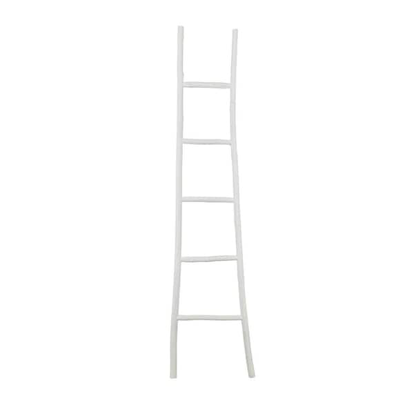 Litton Lane 73 in. Tall White Handmade Wood Slanted Ladder with Wider Base