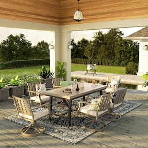 AZUR 7-Piece Aluminum Outdoor Dining Set with Beige Sunbrella Cushions, Extendable Table, 6-Swivel Dining Chairs