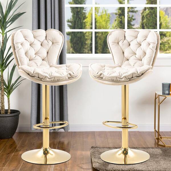 Homefun 44 In Ivory Velvet Swivel Low, Ivory Leather Counter Height Stools