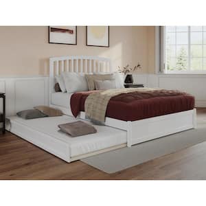 Lucia White Solid Wood Frame Queen Platform Bed with Panel Footboard and Twin XL Trundle