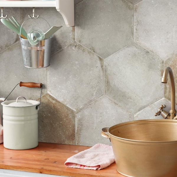 D'Anticatto Hex Grigio 11 in. x 12-3/4 in. Porcelain Floor and Wall Tile (11.25 sq. ft./Case)
