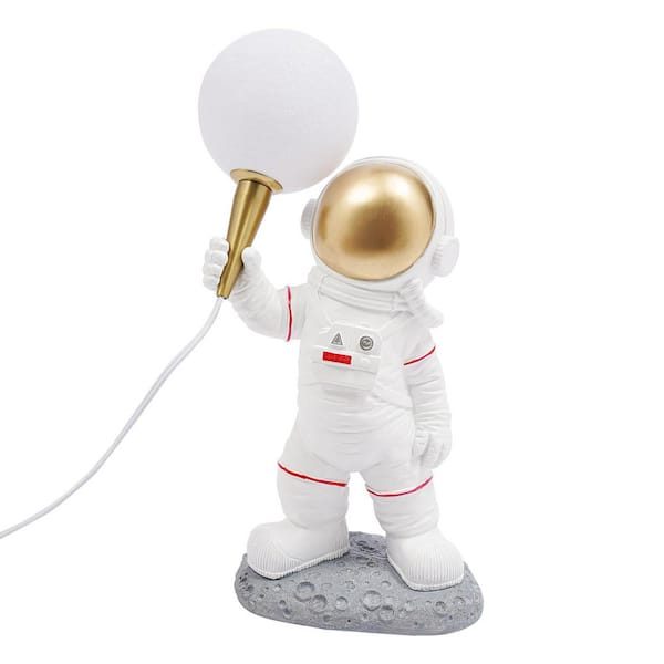 OUKANING 16 in. White Creative Plug-In Spaceman Moon Table Lamp for Bedside Children Room Home Decor