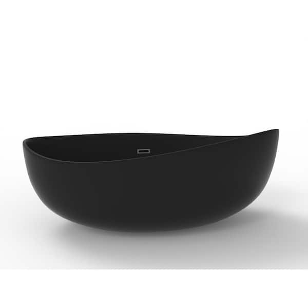 castellousa Newport 70.87 in. Solid Surface Stone Resin Flatbottom Bathtub in Matte Black