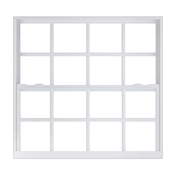 American Craftsman 52 in. x 49.5 in. 70 Series White Single Hung Low-E Argon SC Glass Vinyl FL Flange Window with Grids, Screen Incl