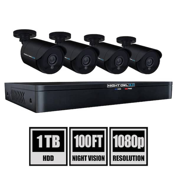 Night Owl 8-Channel 3MP 1TB DVR Security Camera System with 4 Wired 1080p Bullet Cameras
