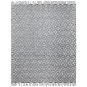 Ogden Ivory Teal 8 ft. x 10 ft. Rectangle Solid Pattern Wool Polyester Cotton Runner Rug
