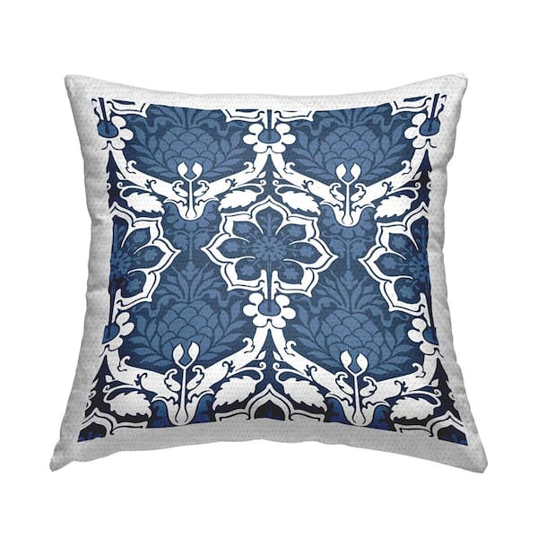 Stupell Industries Blue White Damask Pattern Blue Square Outdoor Throw Pillow