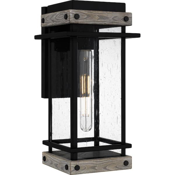 Quoizel Strader 15.5 in. Matte Black Hardwired Outdoor Wall Lantern Sconce