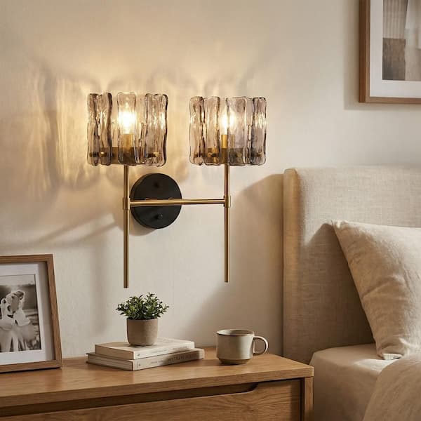 16.73 in. Modern 2-Lights Crystal Vanity Light, Gray Wall Sconce