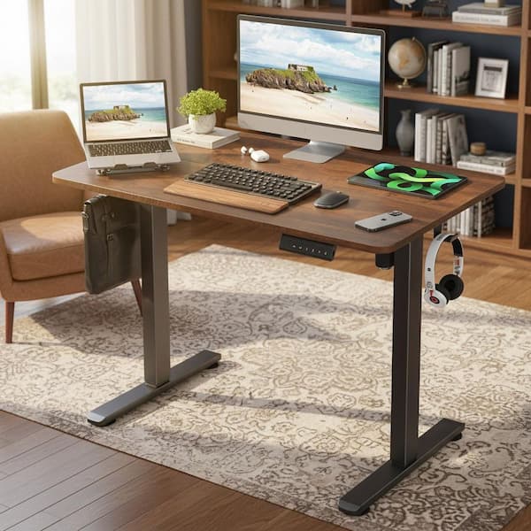 NPMASD 40 in. Chestnut Brown Frame Frosted Pearl Top Electric Height Adjustable Standing Desk with Memory Presets