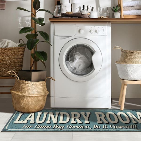 Laundry Collection Non-Slip Rubberback 2x5 Laundry Room Runner Rug, 20 in. x 59 in., Baby Blue