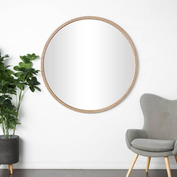 47 in. W x 47 in. HCarved Round Framed Brown Leaf Wall Mirror