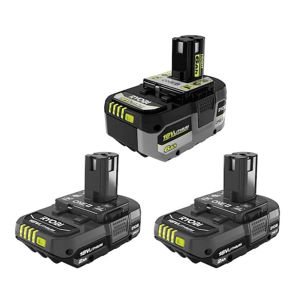 RYOBI ONE+ 18V 6.0 Ah Lithium-Ion HIGH PERFORMANCE Battery and 2.0 Ah Compact Battery (2-Pack)