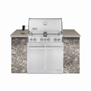 Summit S-460 4-Burner Built-In Propane Gas Grill in Stainless Steel with grill cover and Built-In Thermometer