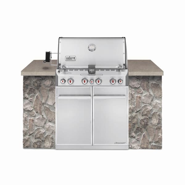 Weber Summit S-460 4-Burner Built-In Propane Gas Grill in Stainless Steel with grill cover and Built-In Thermometer