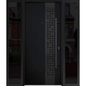 6078 60 in. x 80 in. Left-hand/Inswing 2 Sidelights Black Enamel Steel Prehung Front Door with Hardware