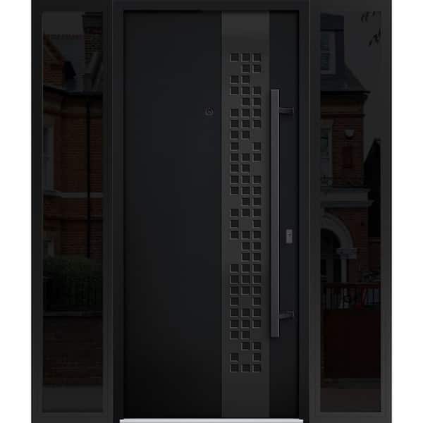 6078 60 in. x 80 in. Left-hand/Inswing 2 Sidelights Black Enamel Steel Prehung Front Door with Hardware