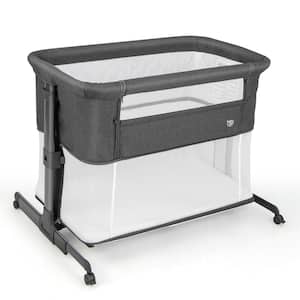 3-in-1 Baby Bassinet and Bedside Sleeper with Mattress Adjustable Portable Playard Grey plus White