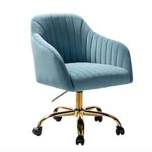 Jacinda Modern Blue Velvet Swivel and Adjustable Task Chair with Gold Base