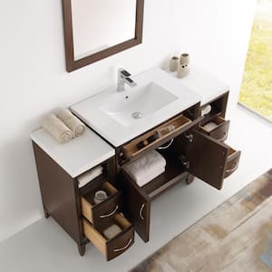 Cambridge 52 in. Antique Coffee Vanity w/ Porcelain Top in White w/ White Ceramic Basin & Mirror (Faucet Not Included)