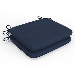 Solid Twill 18.5 in W x 3 in H Square Outdoor Chair Pad Cushion with Ties 2-Count in Splash Indigo Blue