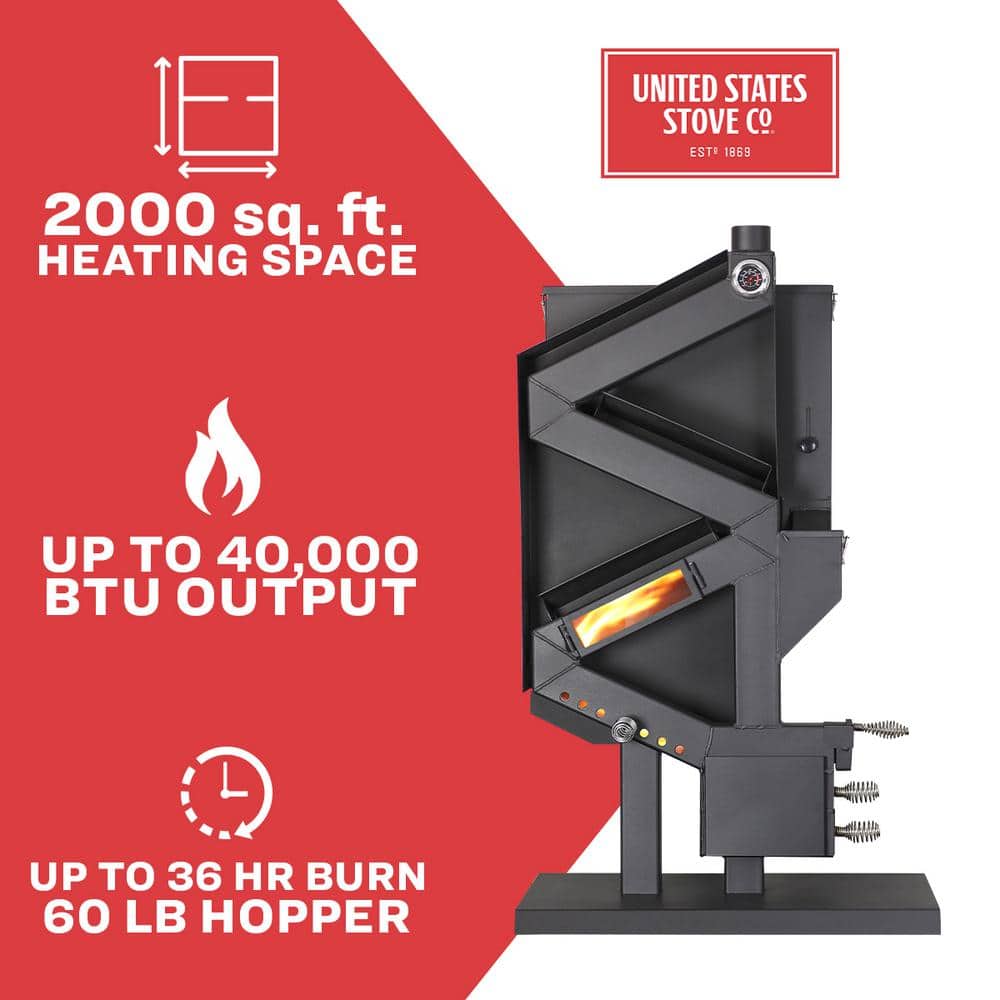 Wiseway Black Steel 2,000 Sq Ft Non-Electric Pellet Stove