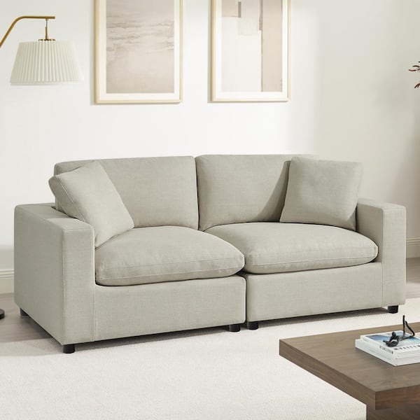 Unbranded Casella 80 in. Square Arm Polyester Fabric Rectangle Down Cushion 2-Piece Sofa-Beige