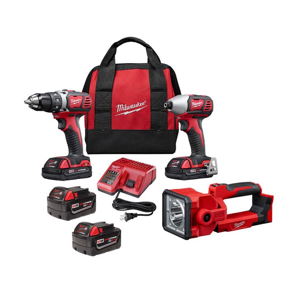 Milwaukee M18 18V Lithium-Ion Cordless Drill Driver/Impact Driver Combo Kit (2-Tool) w/LED Search Light & Two 3.0Ah Batteries -  2691-22-2354-20