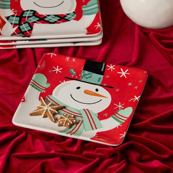 Certified International Christmas Whimsy Snowman Assorted Colors Ceramic 8.5 in. Dessert Plates (Set of 4)