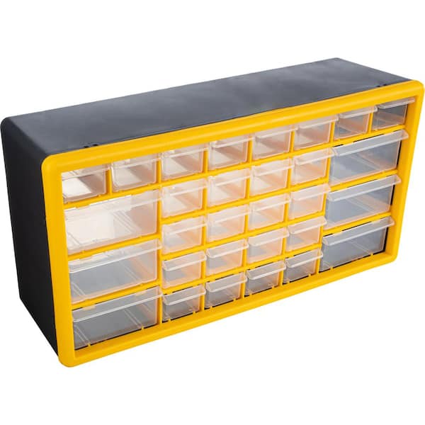 Stalwart 30-Drawer Plastic Small Parts Organizer - Desk or Wall Storage Drawers for Organizing Hardware, Crafts, Garage (Yellow)
