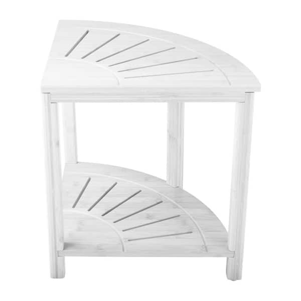 15.5 in. Freestanding Corner Shower Bench-Water Resistant Shower Stool for Inside Shower, Bathroom, or Sauna, White