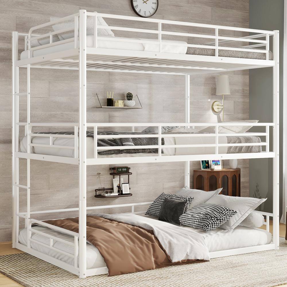 Nestfair White Full over Full over Full Bunk Bed with Safety Guardrails ...