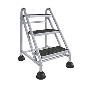 3-Step Commercial Rolling Step Ladder (Grey)