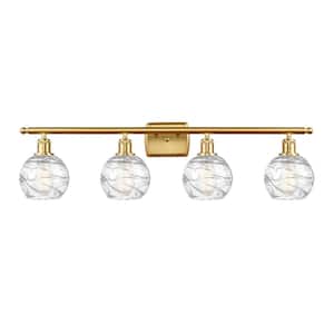 Athens Deco Swirl 36 in. 4 Light Satin Gold Vanity Light with Clear Deco Swirl Glass Shade