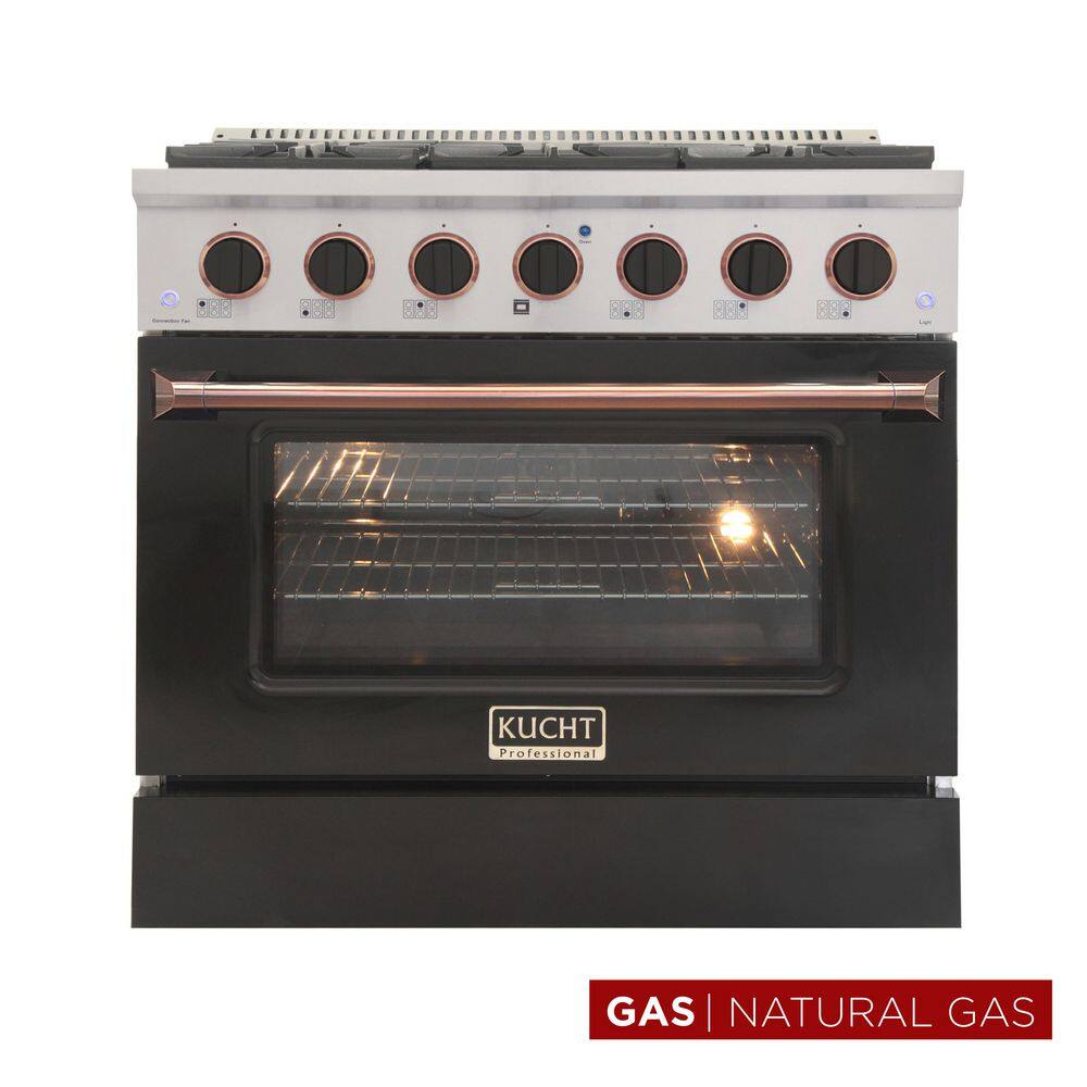 Custom KNG 36 in. 5.2 cu. ft. Natural Gas Range with Convection Oven in Black with Black Knobs and Rose Handle price history on PriceWatchPro