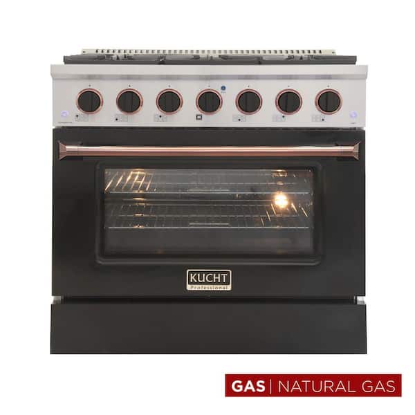 Custom KNG 36 in. 5.2 cu. ft. Natural Gas Range with Convection Oven in Black with Black Knobs and Rose Handle