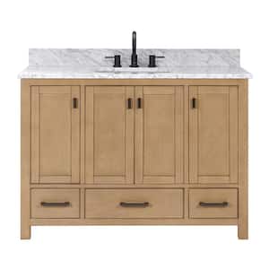 Modero 49 in. W. x 22 in. D x 35 in. H Single sink Bath Vanity Combo in Brushed Oak finish with Carrara White Marble Top