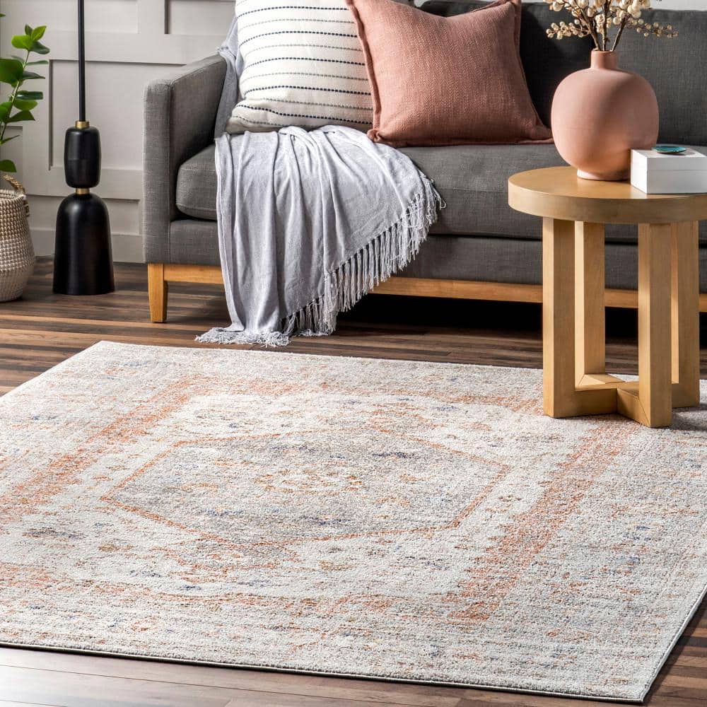Elegant Vintage Floral Gray 9' x 12' Synthetic Area Rug