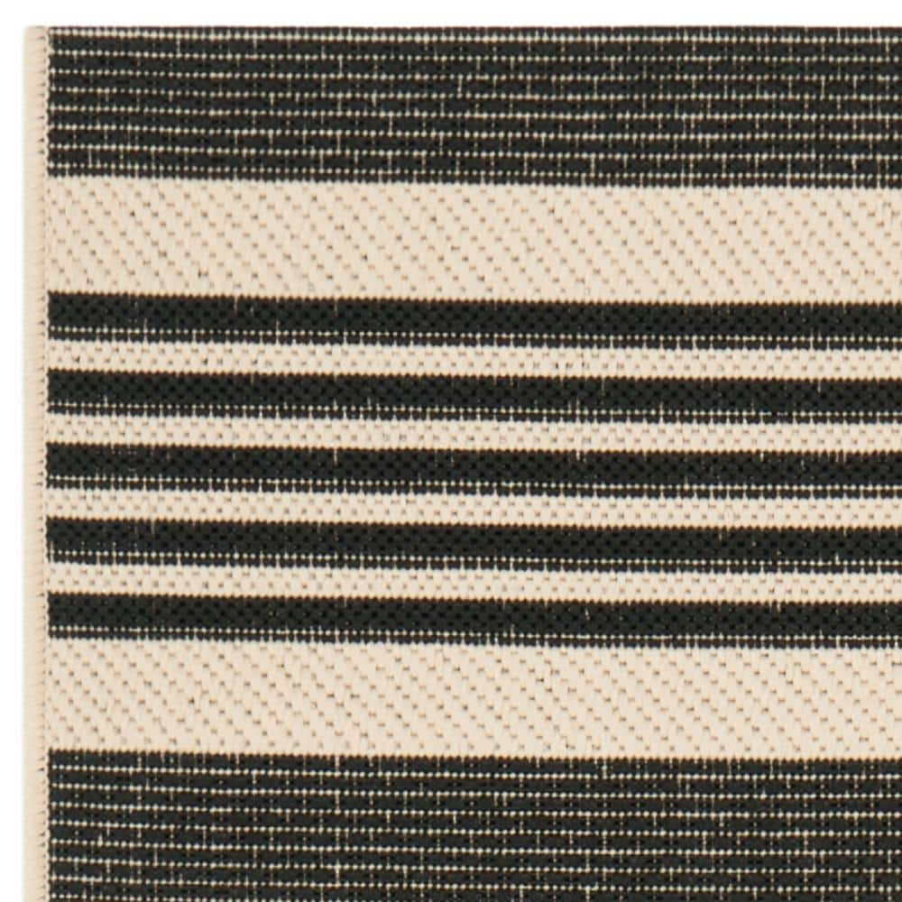 Black and Bone Striped Synthetic Outdoor Runner Rug