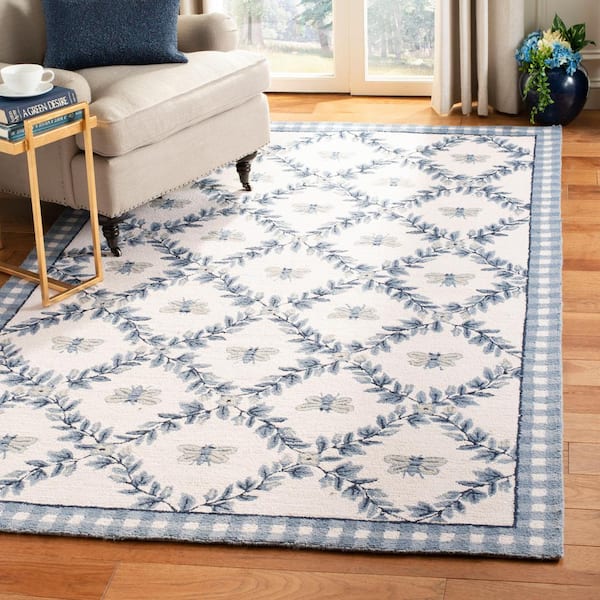 Chelsea 2 ft. x 3 ft. Ivory/Blue Border Diamond Floral Area Rug