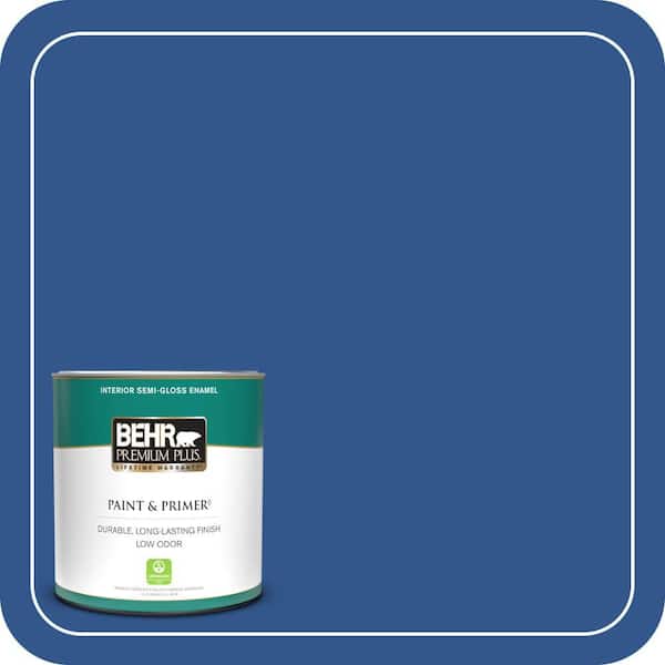 BEHR PREMIUM PLUS 1 qt. #PPU15-03 Dark Cobalt Blue Semi-Gloss Enamel Low Odor Interior Paint & Primer