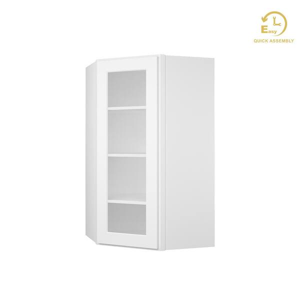 HOMLUX Easy-DIY 24 in. W x 24 in. D x 42 in. H Ready to Assemble Diagonal Corner Kitchen Cabinet in Royal White No Glasses